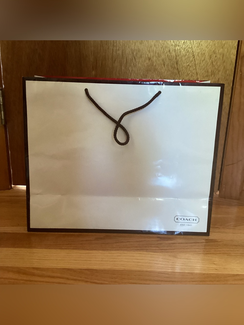 Coach Authentic Glossy Shopping Bag w/Brown Trim & rope handles, 16”x13”x6 1/2”